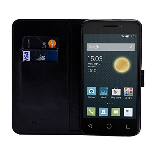 32nd   Funda Flip Carcasa de Piel Tipo Billetera para Alcatel Pixi 4  6   Pantalla de 6 pulgadas  version 3G SOLO  Ref del modelo empieza por OT-8050  con Tapa y Cierre Magn  tico y Tarjetero - Negro