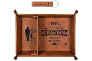 Belillpipi Valet Tray Gifts for Grandad, Bedside Organiser Grandfather Birthday Gift, Best Presents for Grandad on Fathers Day Christmas, PU Leather Tray for Wallet Keys Watch (Grandpa)
