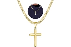 Esrael 316L Noir/Doré/Argent Collier Pendentif Croix Acier Inoxydable en Forme de Croix avce Cubain Chaine Pour Homme et Femme - Collier Pour Homme Longueur 41-60cm
