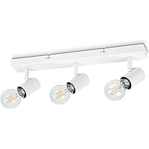 Lampada Da Soffitto A 3 Faretti Orientabili - Plafoniera Industriale Bianco/Alluminio, Portalampade E27 Max 60W - 7