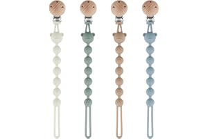 Set med 4 silikonnappklämmor, babynappklämmor, personliga nappklämmor för pojkar och flickor (blå + grön + vit + kaki)