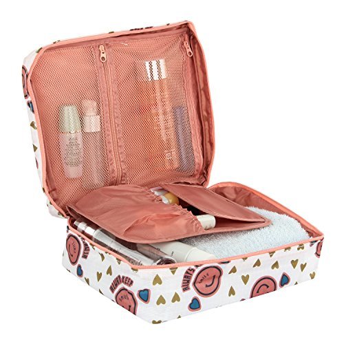 Discoball  Neceser, portables e impermeables bolsas de aseo de viaje para organización de maquillaje o cosméticos y con patrón de flores pink smile