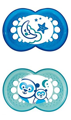 MAM Night Glow in The Dark Soothers Suitable for Travel Case (12 Months and Above Blue/Green)