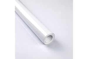 Decoroom Sticky Back Plastic White Vinyl Wrap 60X500cm Self Adhesive Peel and Stick Wallpaper Waterproof Glossy Film Roll for Kitchen Cupboard Countertops Removable DIY Refurbished Furniture Stickers