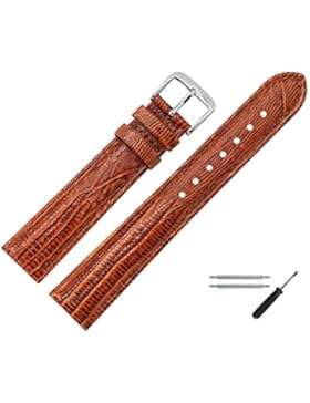 Uhrenarmband 10mm Leder braun Prägung, Eidechse - inkl. Federstege & Werkzeug - Lederband mit Eidechsenprägung...