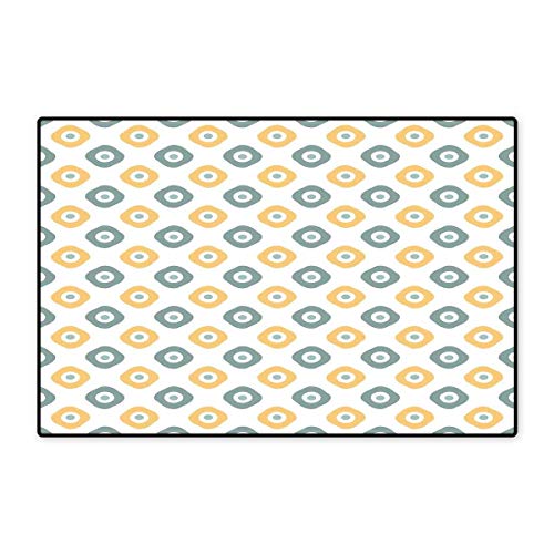 Vintage Bath Mats for Bathroom Stylish Evil Eye Bead Amulet Like Figures Cubical Rounded Dotted Floor mat Bath Mat 20"x32" Almond Green Apricot Mustard