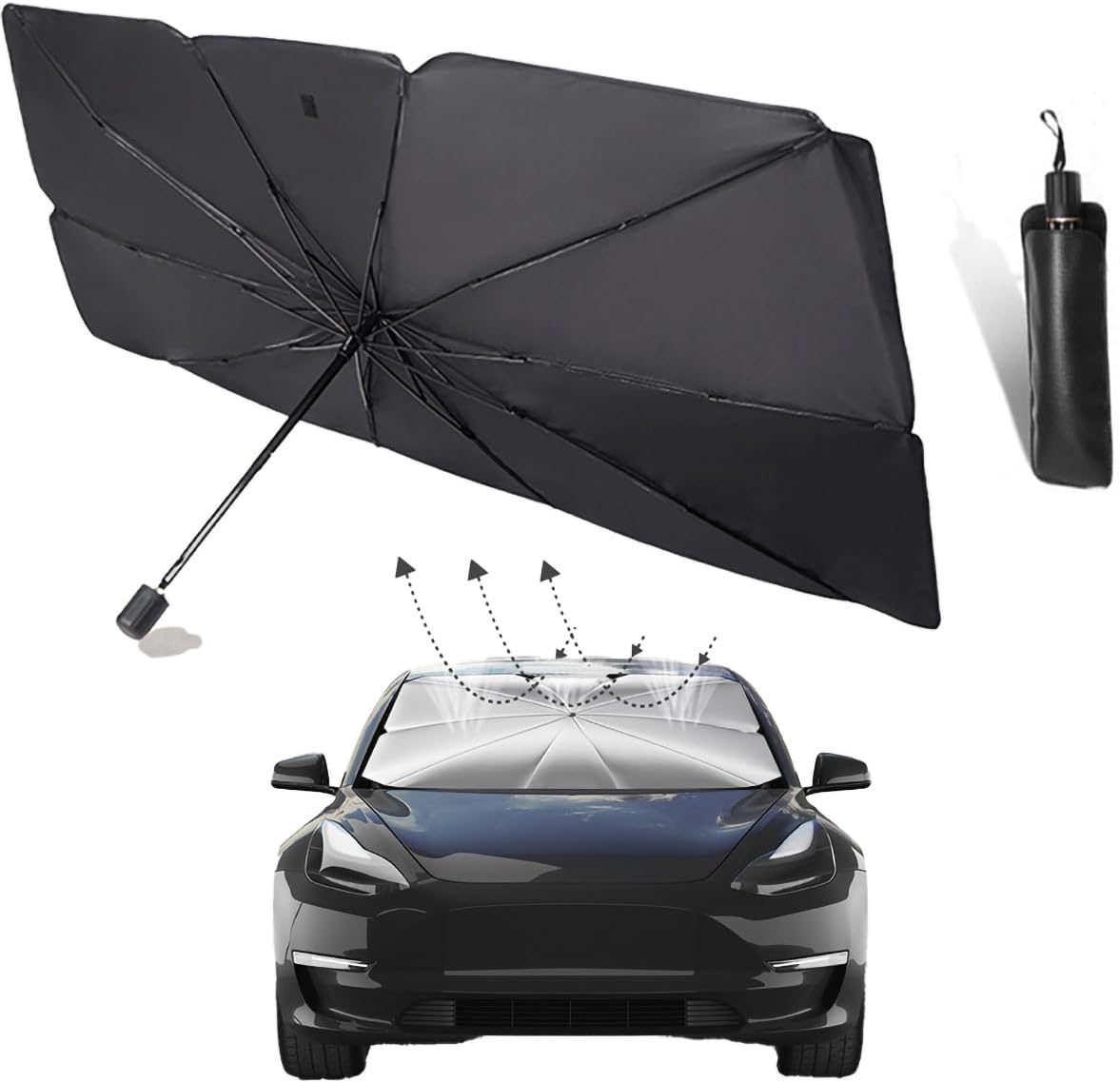 LELYFIT Parasol de Coche para el Parabrisas, Material de Protección Solar de 5 Capas, Plegable y Retráctil, Protección Ultravioleta, Adecuado para la Mayoría de Los Modelos (Grande)