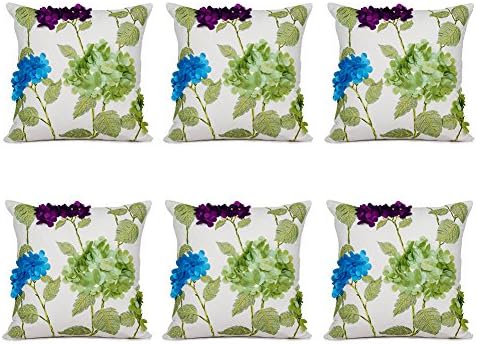 Top Finel Series Set of 6 Linen Cotton Print Cushion Covers Decorative pillow cover, 3D Bestickt, 45 x 45