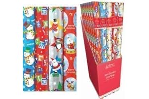 4 x 10m Christmas Wrapping Paper Rolls - Kids Snowman / Santa / Penguin / Reindeer by Swoosh Supplies