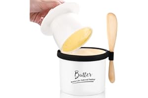 AISBUGUR Ceramic Butter Crock with Knife and Perfect Silicone Seal French Butter Dish with Lid for Countertop Porcelain Butter Keeper with Water Line for Soft Butter Good Kitchen Gift, White