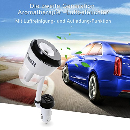Auto Aromatherapie Luftbefeuchter, HiKeep 50ml Ultraschall Luftreiniger Aroma Diffusor mit 2 USB Ports KFZ-Ladegerät, leiser Betrieb, Abschaltautomatik für Auto in schwarz - 3