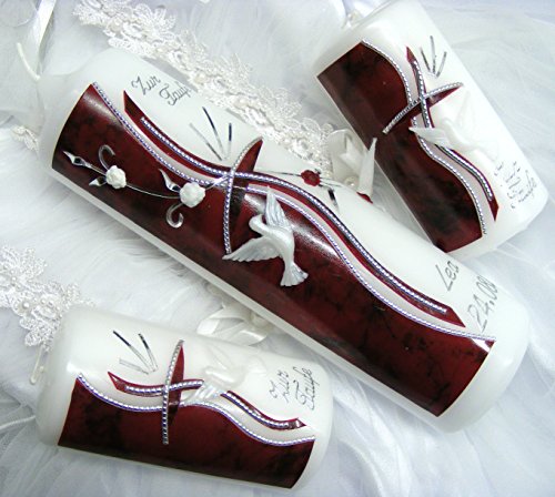 Taufkerze Kommunionkerze Junge Mädchen mit 2 Patenkerzen T-939 250/70 mm inkl. Beschriftung