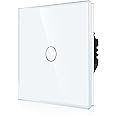 CNBINGO 1-Way Touch Light Switch - White Wall Switch with Glass Panel and Status-LED Backlight - No Neutral Wire Required - 500 W - 1 Gang