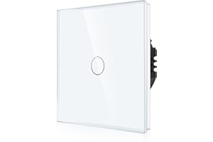 CNBINGO 1-Way Touch Light Switch - White Wall Switch with Glass Panel and Status LED Backlight - No Neutral Wire Required - 1 Gang