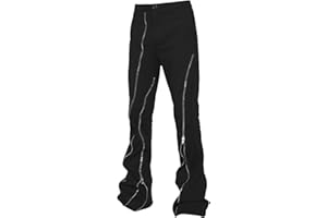 Generico Jeans Uomo Felpati Invernali Jeans da Uomo con Cerniera Hip Hop Divisa High Street Trend con Fessura Micro Elasticizzata a Gamba Larga Pantaloni Estivi Cotone