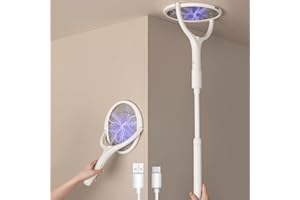 GECKOMAN Obrotowa głowica, ładowalna rakieta na muchy, elektryczna łapka na muchy, łapka na komary, pułapka much, łapacz pająków owadów much owady, fly killer, z teleskopową różdżką przedłużającą