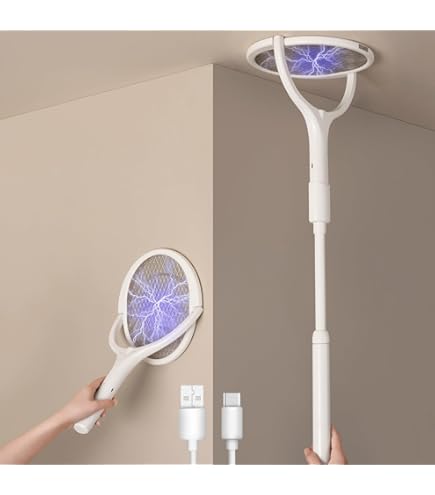 Racchetta Elettrica Antizanzare Fulmina Con Luce UV LED, Ricaricabile USB, 3 Strati Di Rete, Uso Interno/esterno, Ammazza Insetti - 4