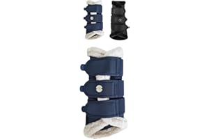 Marengos - Dressurgamaschen 1680D Comfort Light – Pferdegamaschen mit weichem Kunstfell, Klettverschlüssen & atmungsaktivem Mesh – Gamaschen für Pferde in Nachtblau – Größe L