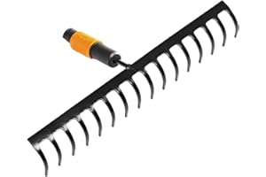 Fiskars Rastrello con 16 denti, Testa di attrezzo, Larghezza: 40 cm, Denti in acciaio temprato, Nero/Arancione, QuikFit, 1000654