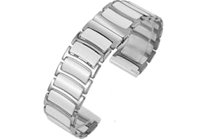 Nice Pies Keramik-Uhrenarmband, Universalarmband mit Schnellverschlussstiften, Schmetterlingsschnalle, Faltschließe, Armband, 14 mm, 16 mm, 18 mm, 20 mm, 22 mm, Weiß / Schwarz