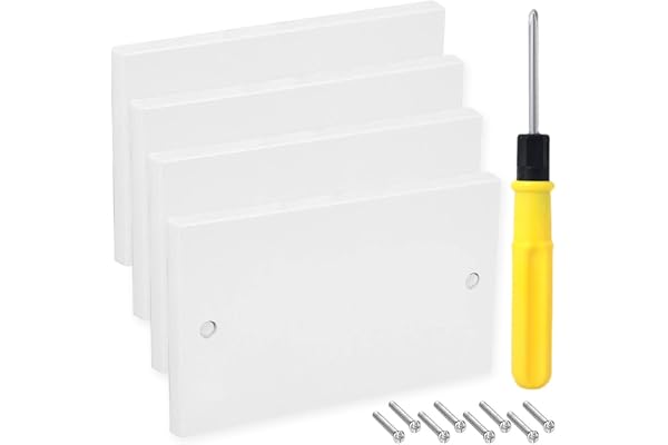 Acmerota 4-pack 2-gängs täckningsplatta, eluttag dubbel tömningsplatta för täckuttag, heminredning, täcker upp brister, standard UK vit väggplatta med skruvmejsel