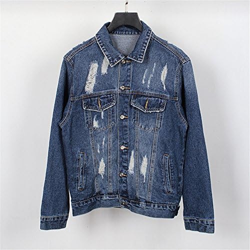 Men's casual fashion jacket, street jeans jacket, hip hop back letter printing men's jacket,blue,M