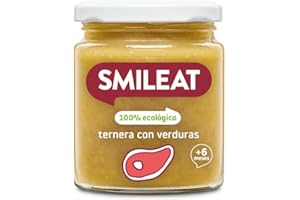 Smileat - Tarrito infantil de Ternera con Verduras - para Peques +6 Meses - Sin Azúcar ni Sal Añadido - Materia Prima de Calidad. Textura Suave y Fácil de Comer - 230g