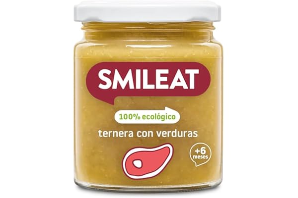 Smileat - Tarrito infantil de Ternera con Verduras - para Peques +6 Meses - Sin Azúcar ni Sal Añadido - Materia Prima de Calidad. Textura Suave y Fácil de Comer - 230g