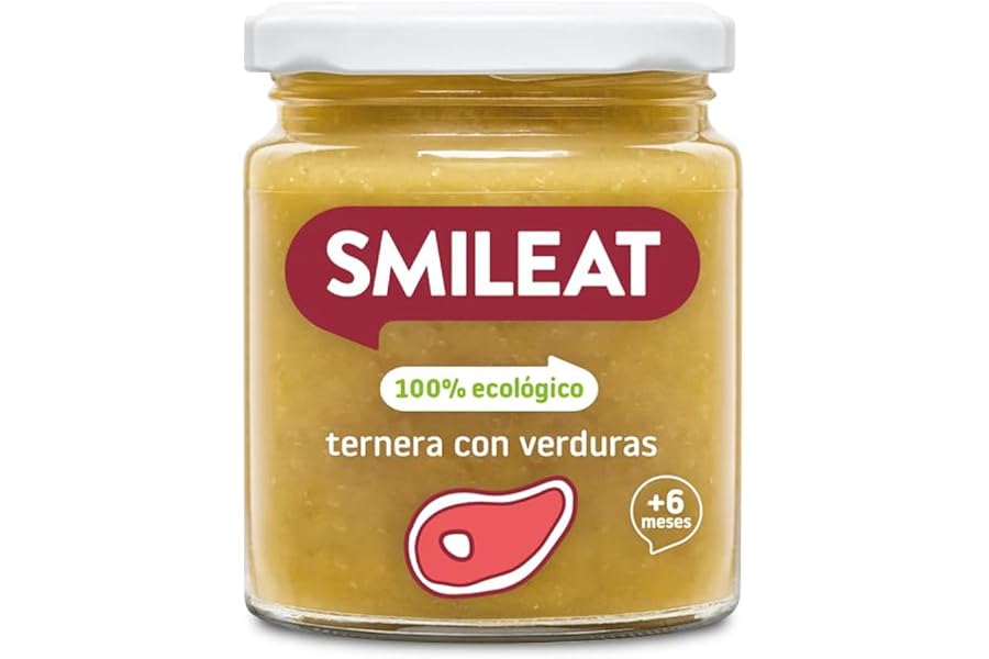 Smileat - Tarrito Ecológico con Sabor a Ternera con Verduras, Ingredientes Naturales, para Bebés desde 6 Meses, Sano y Saluda