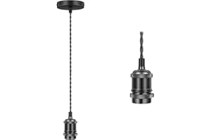Licperron Vintage Pendant Light Fitting Kit, Braided Flex Ceiling Lamp, E27 Light Fitting Kit - Silver Black. 1pack