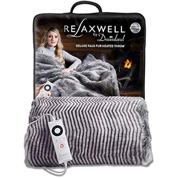 Dreamland Relaxwell Deluxe Faux Fur Heated Throw A Lightweight  Hypoallergenic Cozy Blanket With Silver Zebra Stripe Modern Decorative  Style For Warm Day And Night : Amazon.co.uk: Home u0026 Kitchen