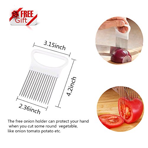 Clever Küche Cutter 2-in1 Lebensmittel-Chopper-Küche Schere Messer und Schneidebrett Werkzeuge für Gemüse Chooping Cheese Chicken Fleisch Salate -Baby Früchte Lebensmittel Gadgets (Mit Zwiebelhalter) - 7