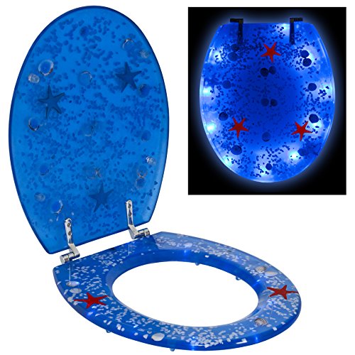 TecTake® LED Toilettendeckel Toilettensitz WC Brille Sitz Klobrille Seestern 10 LED blau