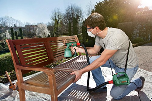 Bosch DIY Farbsprühsystem PFS 2000, Farbbehälter 800 ml, Düse für Lacke und Lasuren (grau), Düse für Wandfarbe (weiß), Schultergurt, Farbfilter, Karton (440 W, 200 ml/min, 1,5 m²/min) - 6