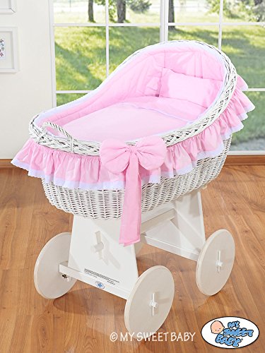 My Sweet Baby Wicker Crib Moses Basket With Wicker Hood (Pink)