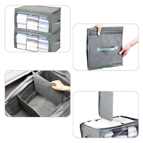 WEKSI INC® 62L Aufbewahrungsbox Kohle faltbare Regalfach Regaleinsatz Aufbewahrungskorb kisten mit Deckel - 6