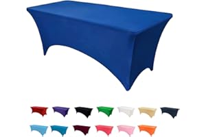 RAYNEAY 6FT Stretch Tablecloth for Craft, Blue Spandex Stretch Table Cloth, Washable and Wrinkle Resistant Market Stall Table Cover for Banquet Folding Table Event Wedding