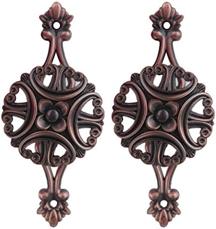 Nalmatoionme Vintage Classic Flower Pattern Alloy Curtain Drapery Holdbacks Hanger with Screws (Red Copper)