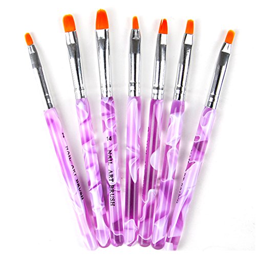 Fashion Gallery 7Pc Acrylic UV Gel Nail Art False Tips Builder Brush Pen Set Kit Tips Purple