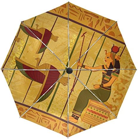 BAIHUISHOP Antique Egyptian Papyrus And Hieroglyph Windproof Rain Umbrellas Auto Open Close 3 Folding Strong Durable Compact Travel Umbrella Uv Protection Portable Lightweight Easy Carrying