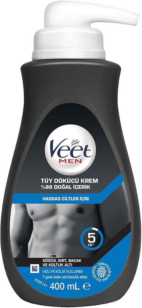 Veet Men Hassas Ciltler İçin Tüy Dökücü Krem, Göğüs Sırt Bacak Ve Koltuk Altı,%88 Doğal İçerik Ve Ginseng Özlü, 400 ML