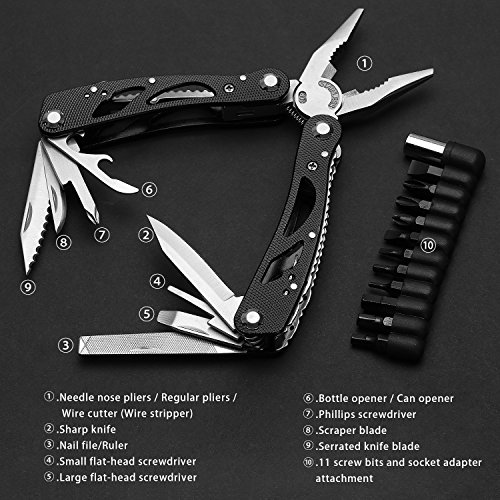 Multifunktionszange Werkzeug, VEAMA Multi Zangen Edelstahl Taschenmesser mit 11 Schrauben und NylonscheideSchwarz - 2