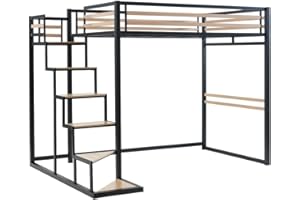 Vente-unique - Letto a soppalco 140 x 200 cm Metallo e MDF Nero e Naturale - JOGUI