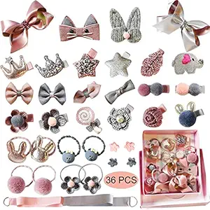 BILZERIAN CREATION 36 Pcs. Little Girl Hair Clips Cute Hair Bows Baby Elastic Hair Ties Hair Accessories Ponytail Holder Hairpins Set For Baby Girls [Pack - 1] (36 HAIR CLIP)