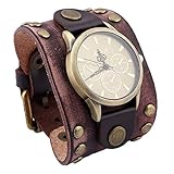 Herren Armband Lederarmband, mit verstellbare Vintage Manschette Armbanduhr, Unisex 9.4 Zoll,Brownvintage