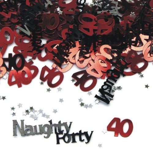 2 BAGS 40th BIRTHDAY TABLE CONFETTI BLACK RED &amp; SILVER NAUGHTY FORTY by Giftime &amp; Partytime