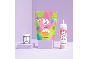 ‎SUPER STREUSEL Super Streusel Einhorn Muffin Backset – Muffin Backmischung + SuperDrip Rosa 300 g + EinhornParty Streusel 90 g – Backset für 12 Einhorn Muffins