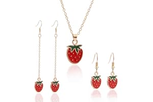 SSRDFU 3 Pcs Ensemble de Bijoux pour Enfants, Bijoux en Forme de Fraise, Boucles d'oreilles en Forme de Fraise, Colliers, Petits Bijoux Cadeaux, Fournitures de fête