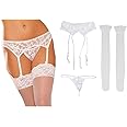 MAKFORT Womens Sexy Garter Belt Lace Lingerie Thigh High Stockings with Suspender Belt