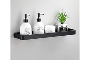 AJINGELA Wall Mounted Floating Metal Storage Rack,Black Bathroom Shelf Wall Mount Shelves Ledge Space Saving Rustproof Extra Strong Floating Shelves Storage Rack(60cm)